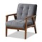 Baxton Studio Asta Mid-Century Grey Velvet Upholstered Walnut Finished Wood Armchair 160-9941 - alternate 1